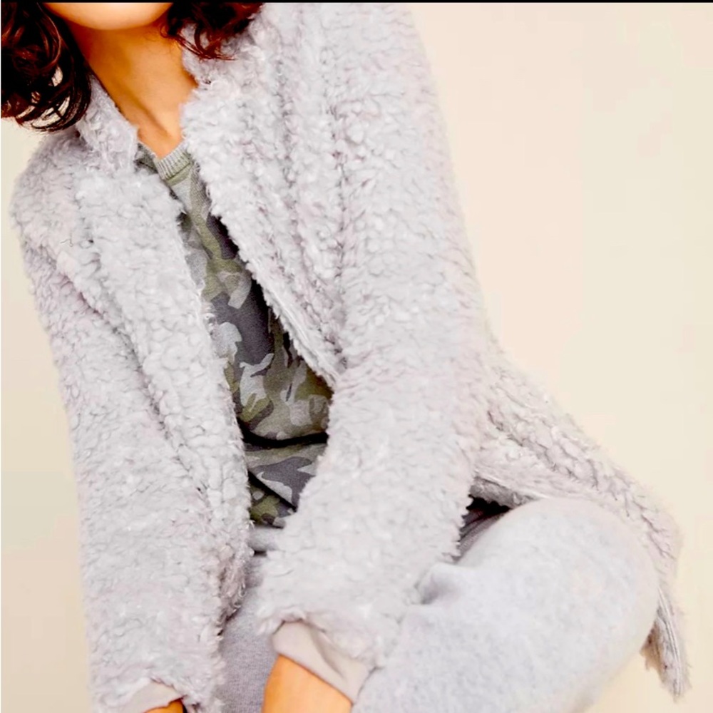 Anthropologie Bishop + Young Gray Rosella Sherpa Teddy Coat Medium
